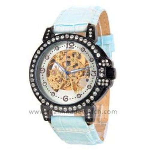 Blue pu belt with pin buckle automatic watch